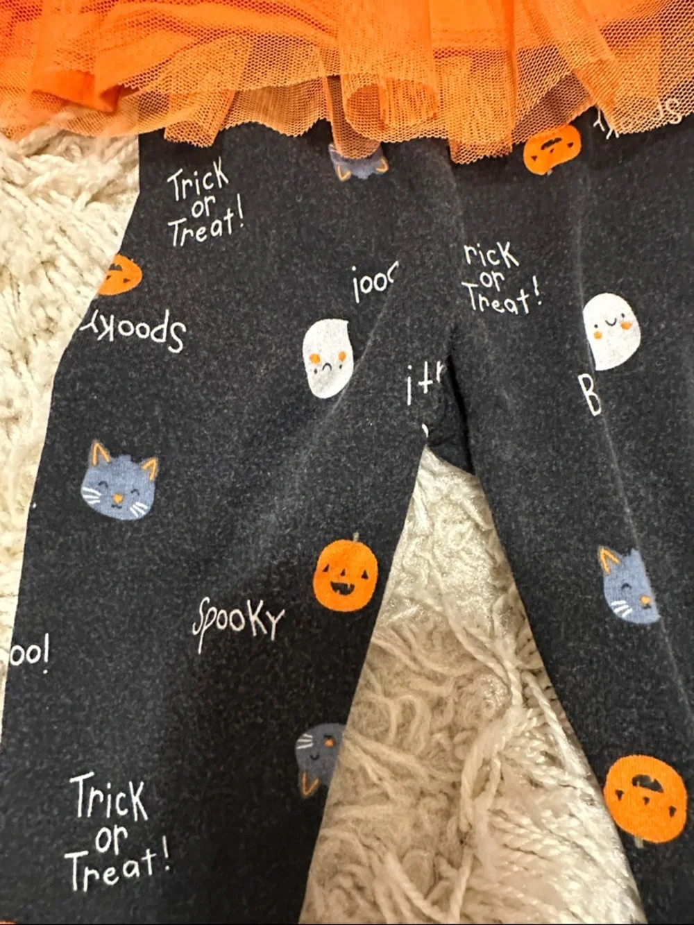 Carter's Orange Pumpkin Tutu Top and Black Halloween Leggings Set - Picture 4 of 4